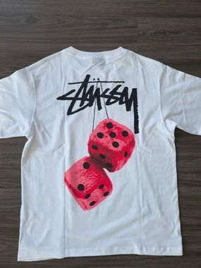 Stussy White T-Shirt with Red Dice Graphic